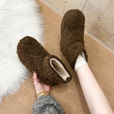 Women's Thick Soled Winter Fur One Foot Stirrup Lightweight Warm Anti Cold Padded Snow Boots Non-slip Wear Casual Sneakers Cotton Boots
