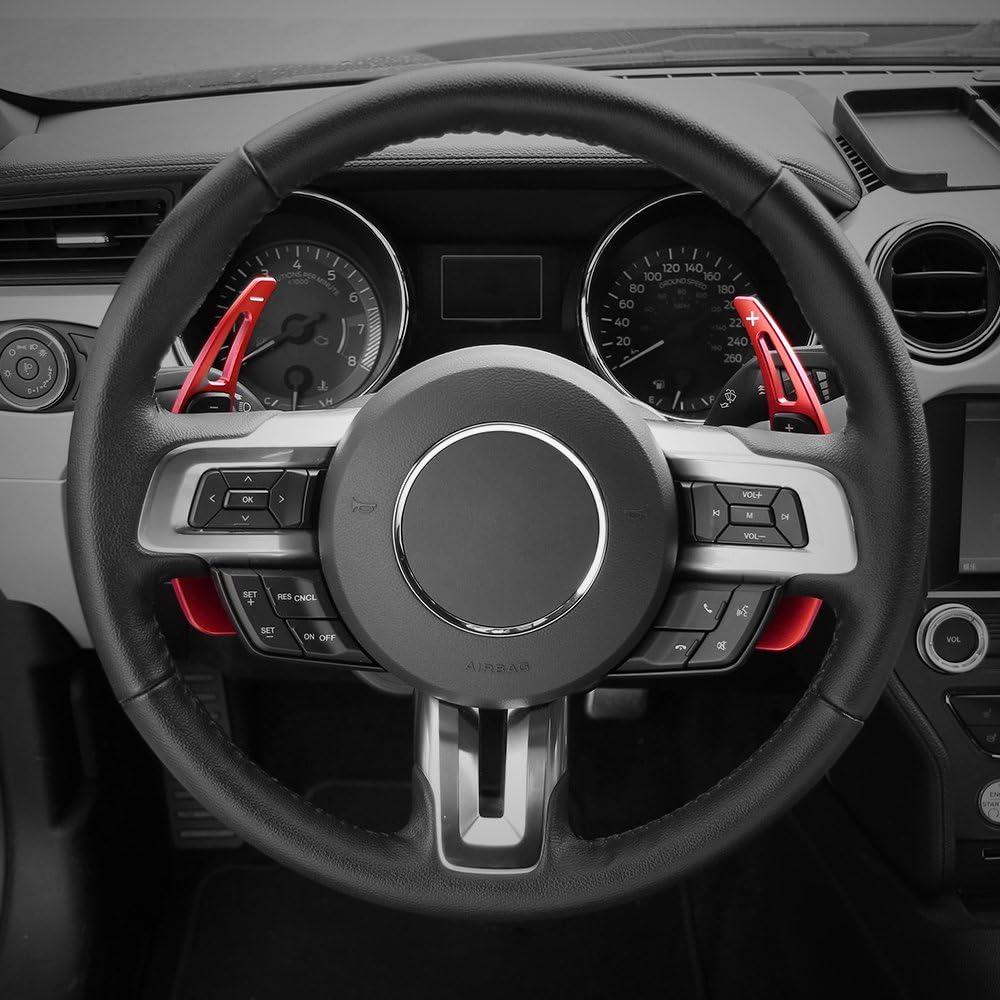 Voodonala Red Steering Wheel Shift Paddle Shifter Trim Cover for Ford Mustang 2015+(2pcs/set)