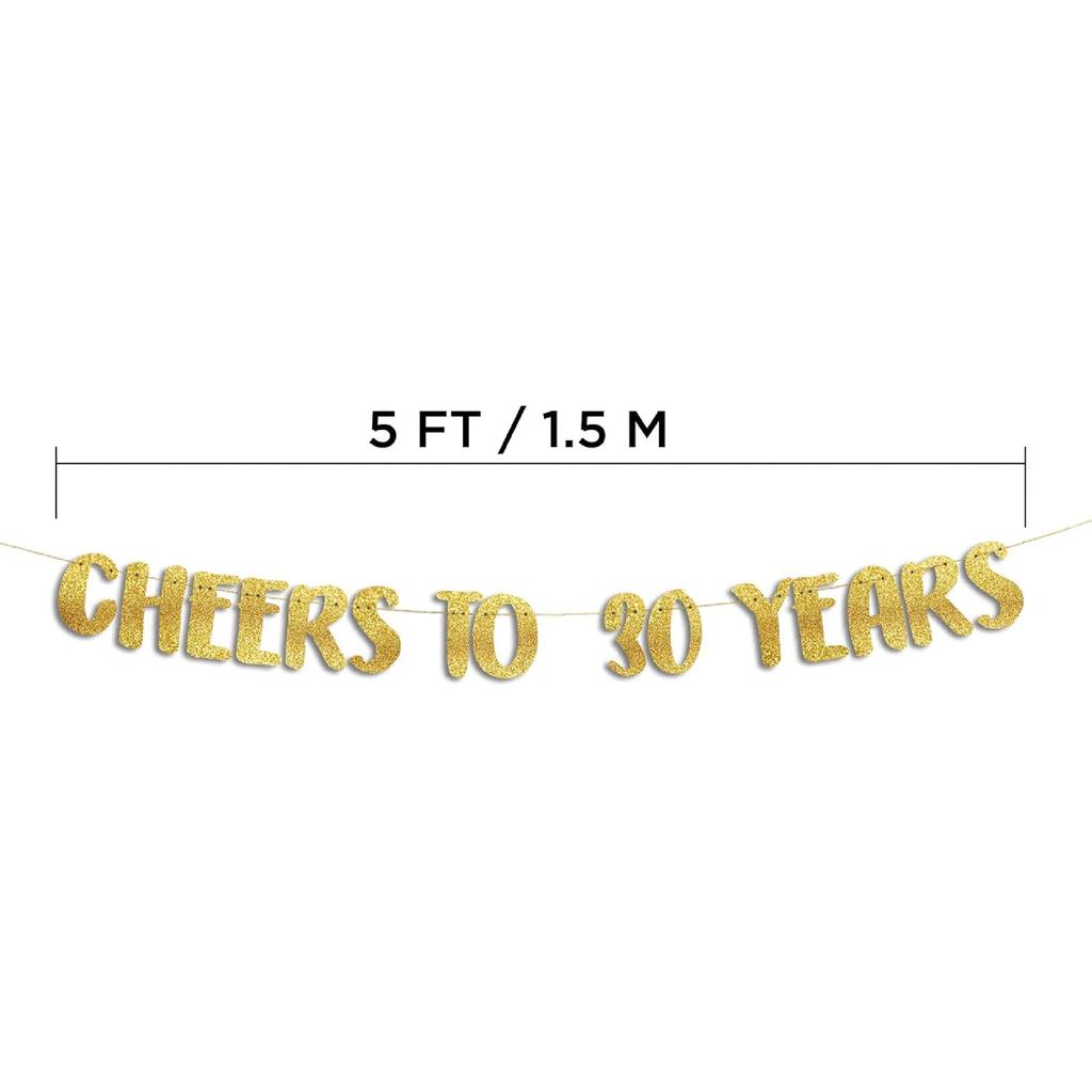 Cheers to 30 Years Gold Glitter Banner - 30th Anniversary and Birthday Party Decorations