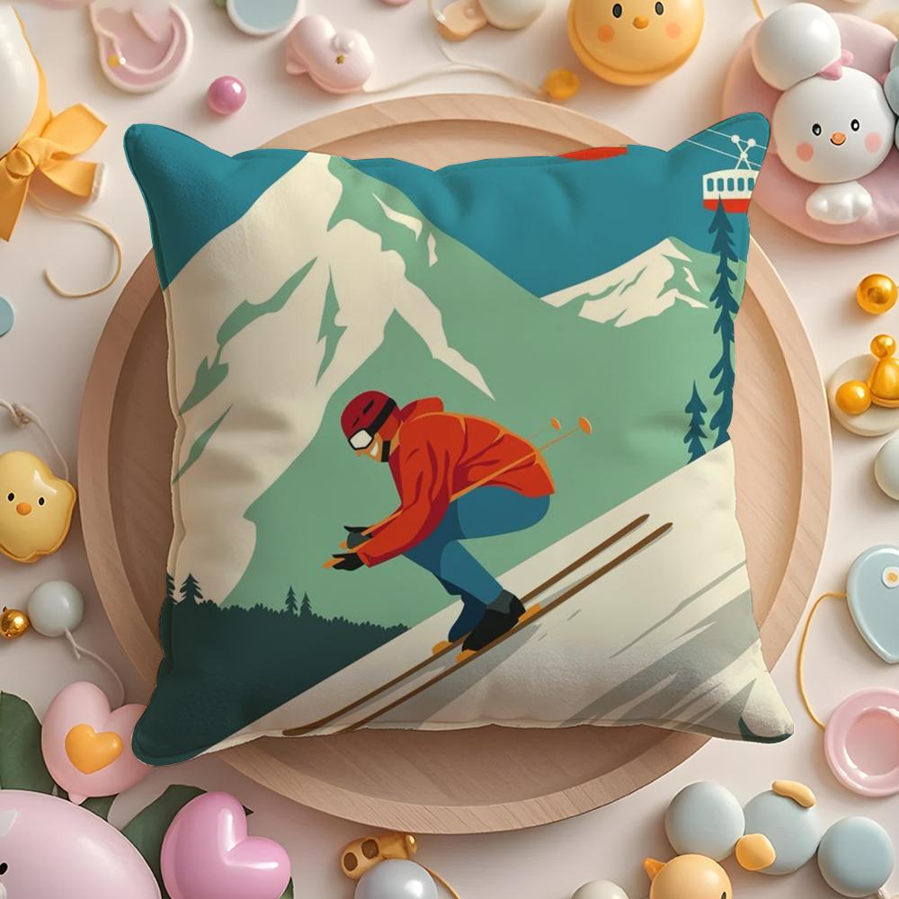 Ski Resort Prop Pillow Case Soft Plush Fabric Double-Sided Printed Cushion Cover Warm Winter Sofa Pillow Case
