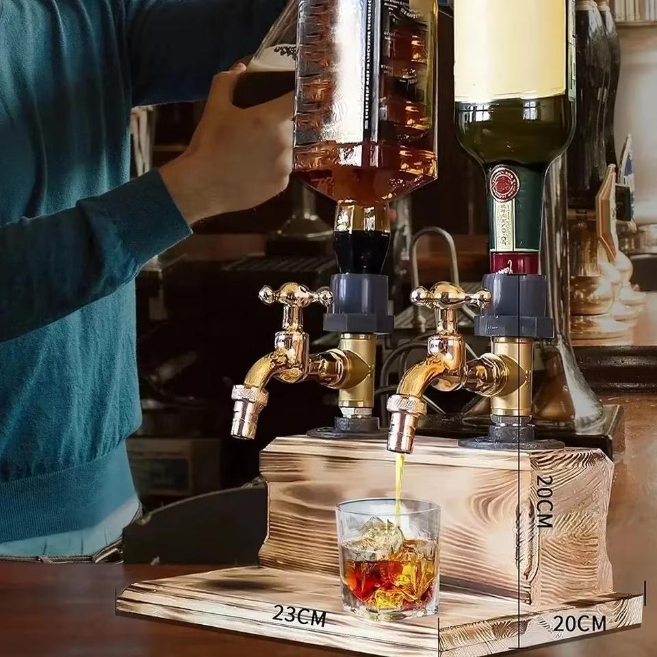 Wooden Whiskey Dispenser with Wine Stopper Decanter Suitable for Home Bar Party Tools Wine Beverage Dispenser