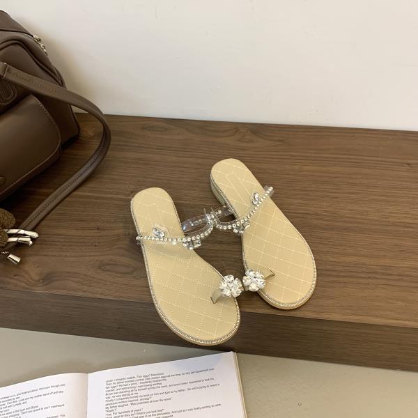 Fashion Glitter Slides Slippers Casual Shoes Summer Clogs Woman Square Heel Rubber Flip Flops Jelly Luxury Beach Block Hawaiian Crystal
