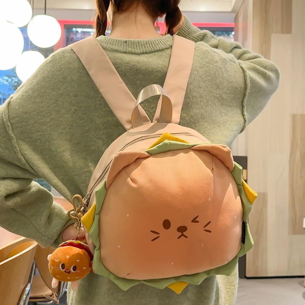 Schoolbag cute lion cheeseburger schoolbag ins cartoon niche student large capacity backpack girl light backpack