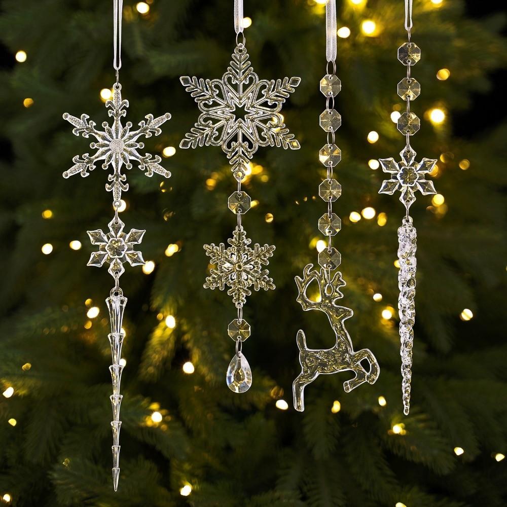 8Pcs Transparent Acrylic Christmas Tree Icicle Decor Suspended Decorations Crystal-Style Christmas Hanging 8PCS