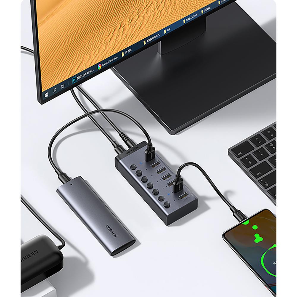 Ugreen 7-Port USB-C Hub with Power Delivery & Slate Gray Finish (CM481)