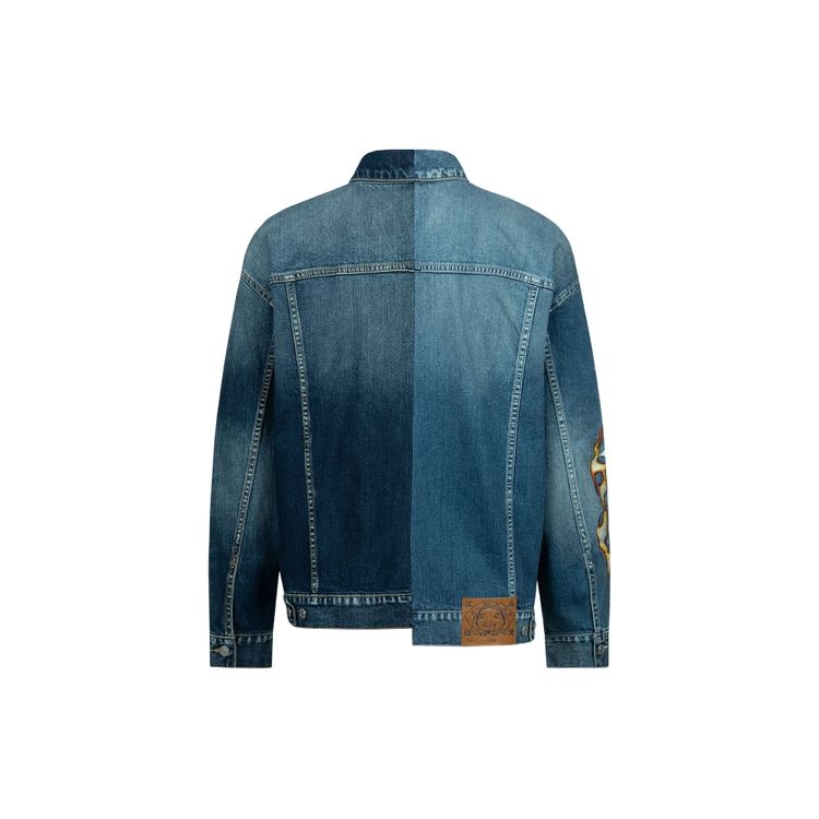 Evisu Seagull Letter Print Pocket Color Block Denim Jacket Men Jackets Denim-Blue 2ESHTM3DJ239LFCT