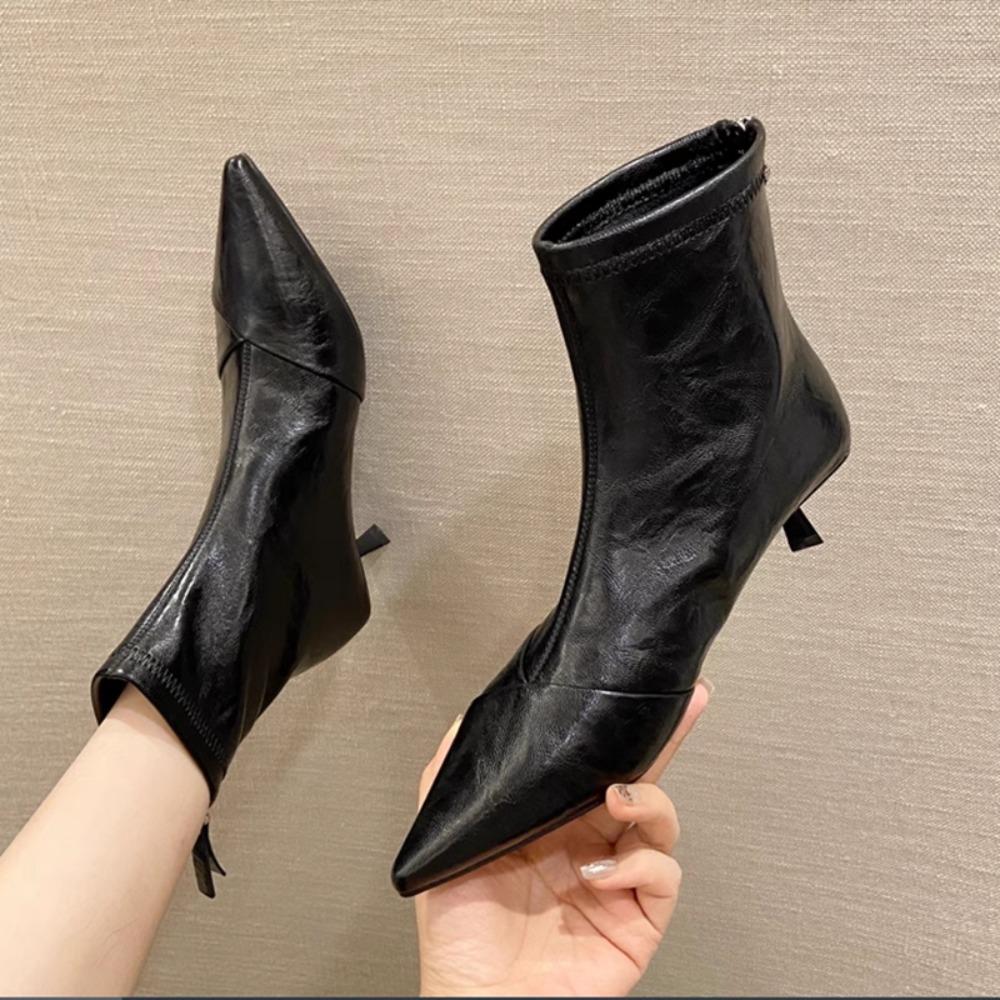Pointed Toe Ankle Boots Women Fashion Side Zippers Short Boots Female Slim Thin High Heel Winter Women's Short Plush Footwear