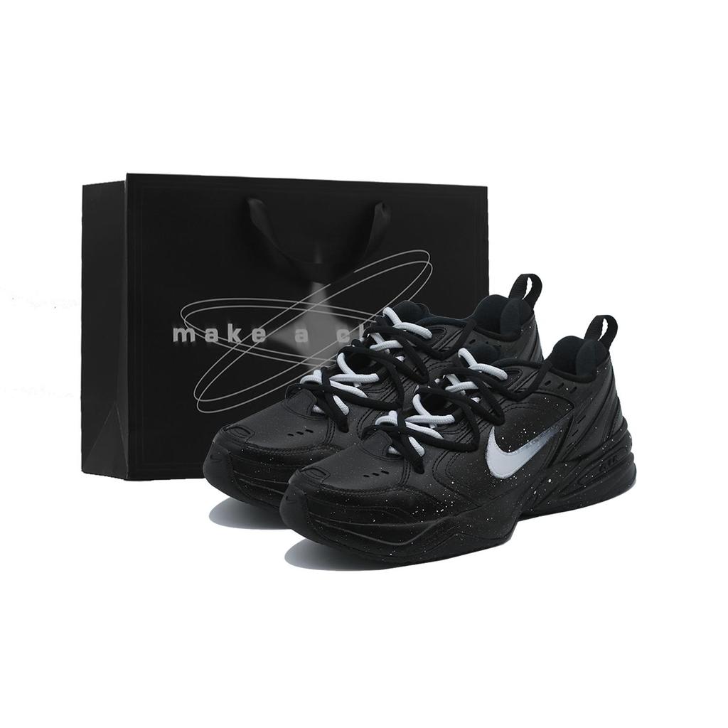Nike Air Monarch 4 Slip Resistant Abrasion Resistant Low top Chunky Sneakers Unisex Black White 415445-001(Team140-S-BOX)