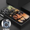 Magnetic For Magsafe Case For iPhone 17 Pro Max Seaside Coconut Print Soft Silicone Phone Back Cover For iPhone 16 15 14 13 Pro Max 16e 17e