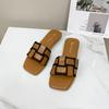 Korean version of the new summer design square head open-toed French flat-bottomed lazy beach cool slippers women's wear
