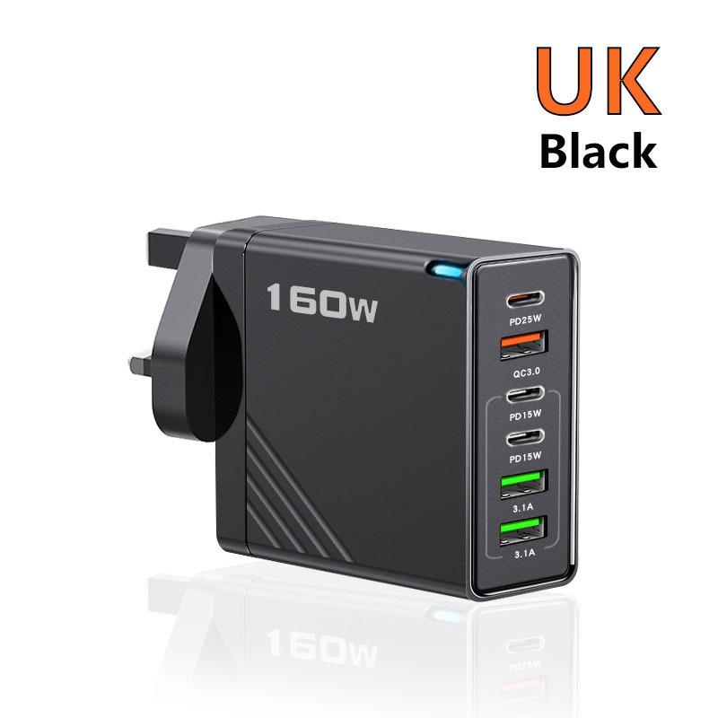 

160W Super Fast Charge Phone Charger, 5V/5A EU/US/UK Adapter with 3 PD and 3 USB Ports