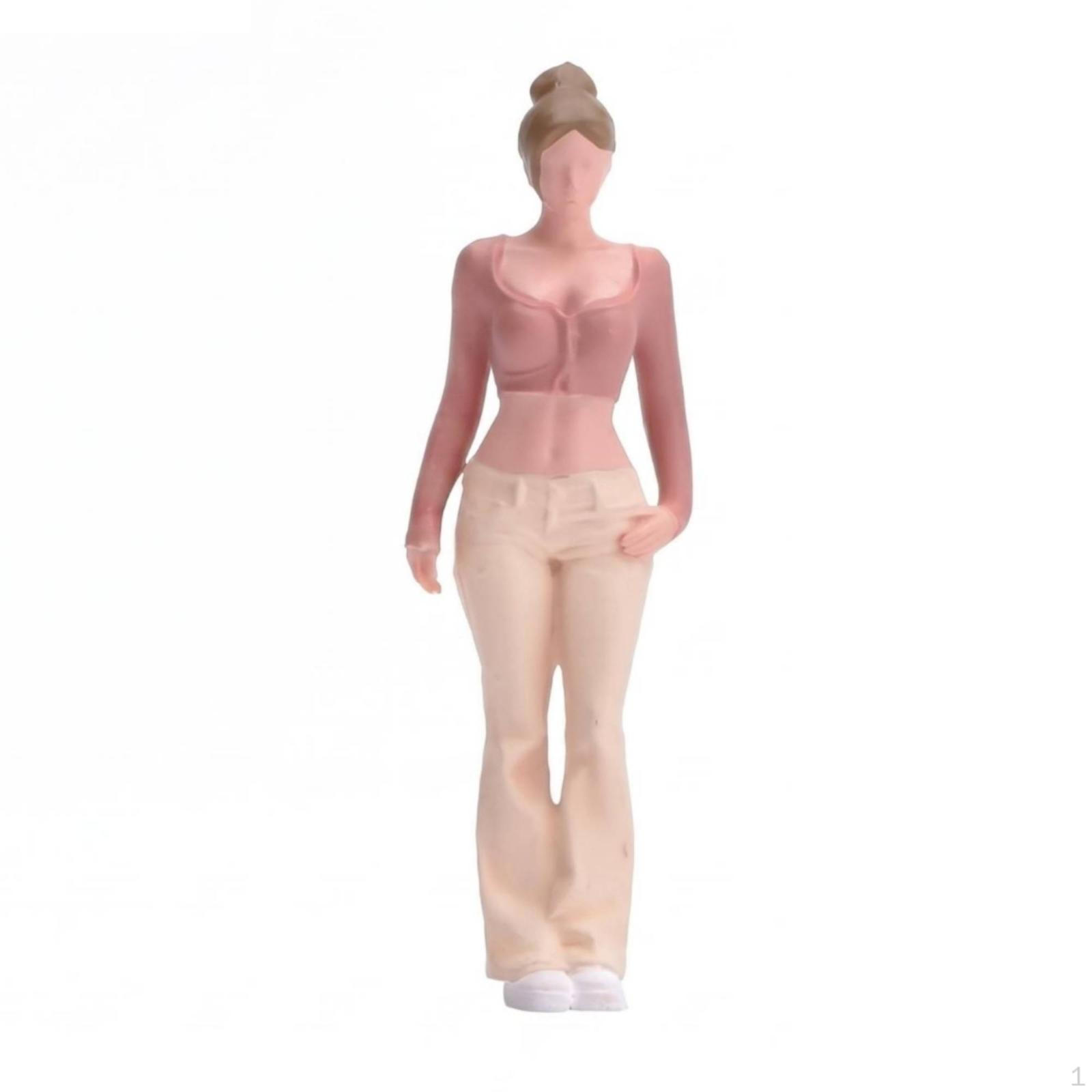 HandPainted Resin Figurine Pink Outfit 1/64 Figure Bun Hairstyle Scale