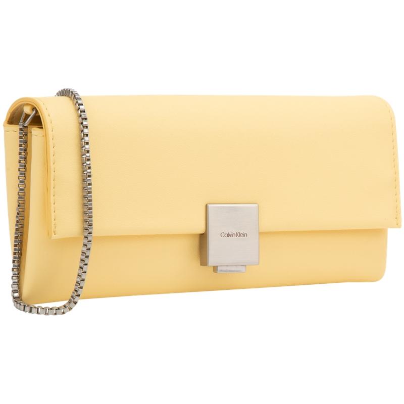 Calvin Klein Fashionable Minimalist Commuter Square Metal Buckle Flap Chain Phone Crossbody Bag Women Shoulder Bag Light-Yellow 4F1006G-ZBD