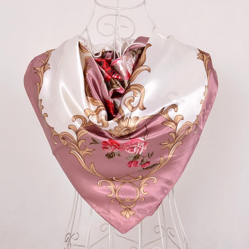 [BYSIFA] Women Chinese Style Navy Blue Pink Silk Scarf Shawl Winter Brand Square Satin Scarves Wraps Spring Autumn Headscarves