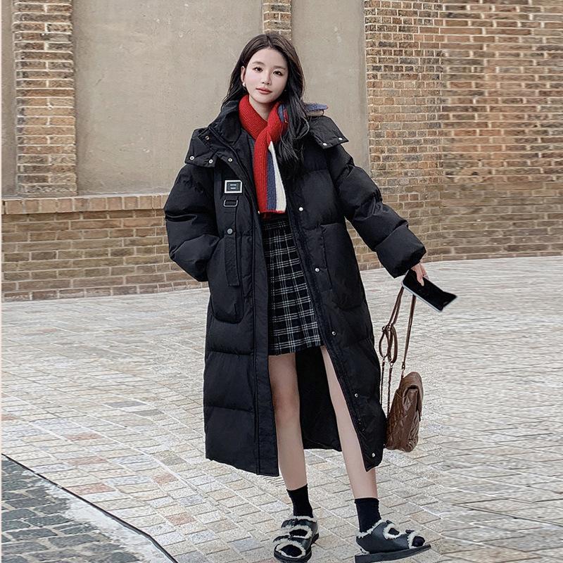 

Женская зимняя куртка средней длины ниже колена с вафельной текстурой и пуховым наполнителем в новом корейском стиле, утолщенная куртка с хлопковой подкладкой XL