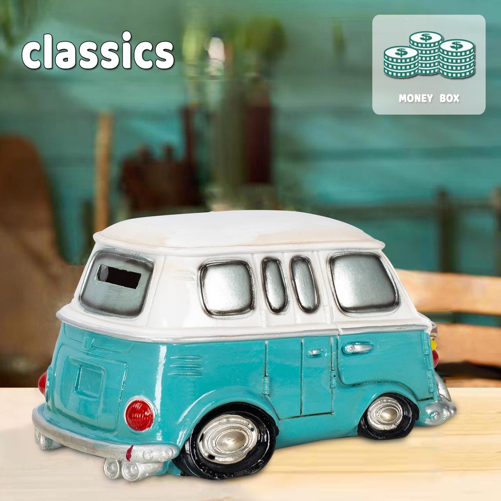 Classic Hippy Bus Collectible Piggy Bank Home Office Decor Tabletop Centerpiece Bookshelf Display - Vehicle Themed Savings Bank