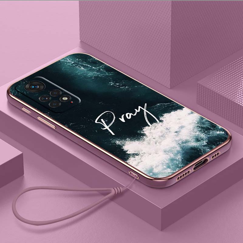 Luksusowe, platerowane etui na telefon TPU ze smyczą do Xiaomi Poco F4 F5 M4 M5 X3 X4 X5 13T Redmi Note 10S 11S 13C A40 Werset biblijny Jezus Chrystus Sztuka chrześcijańska