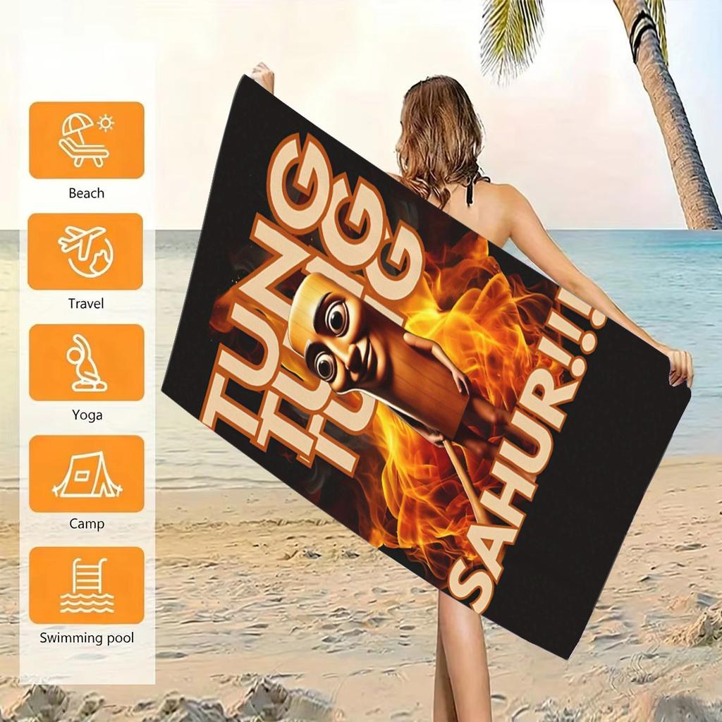 1PC Tung Tung Tung Sahur Meme Microfiber Beach Towel Quick Dry Sand Free Soft Absorbent Pool Gym Sports Towel for Fans