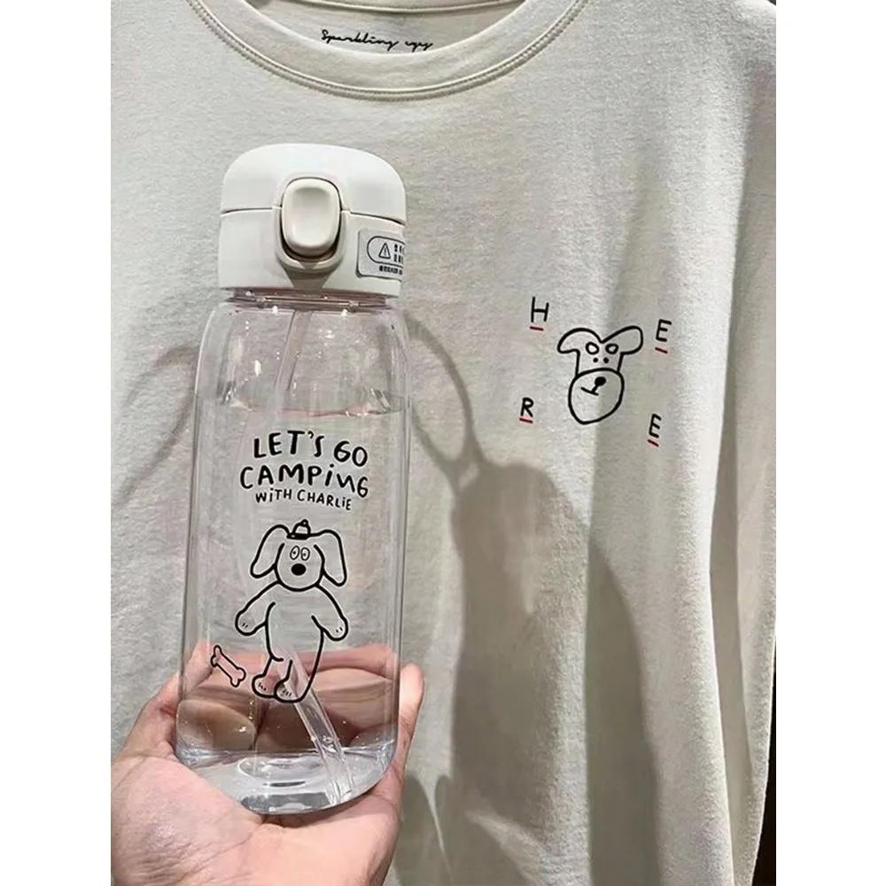 Plastic Water Bottle Water Cup With Straw Simple Large Capacity Portable Drop Resistant And Portable Cup Cartoon Ice Suction Cup