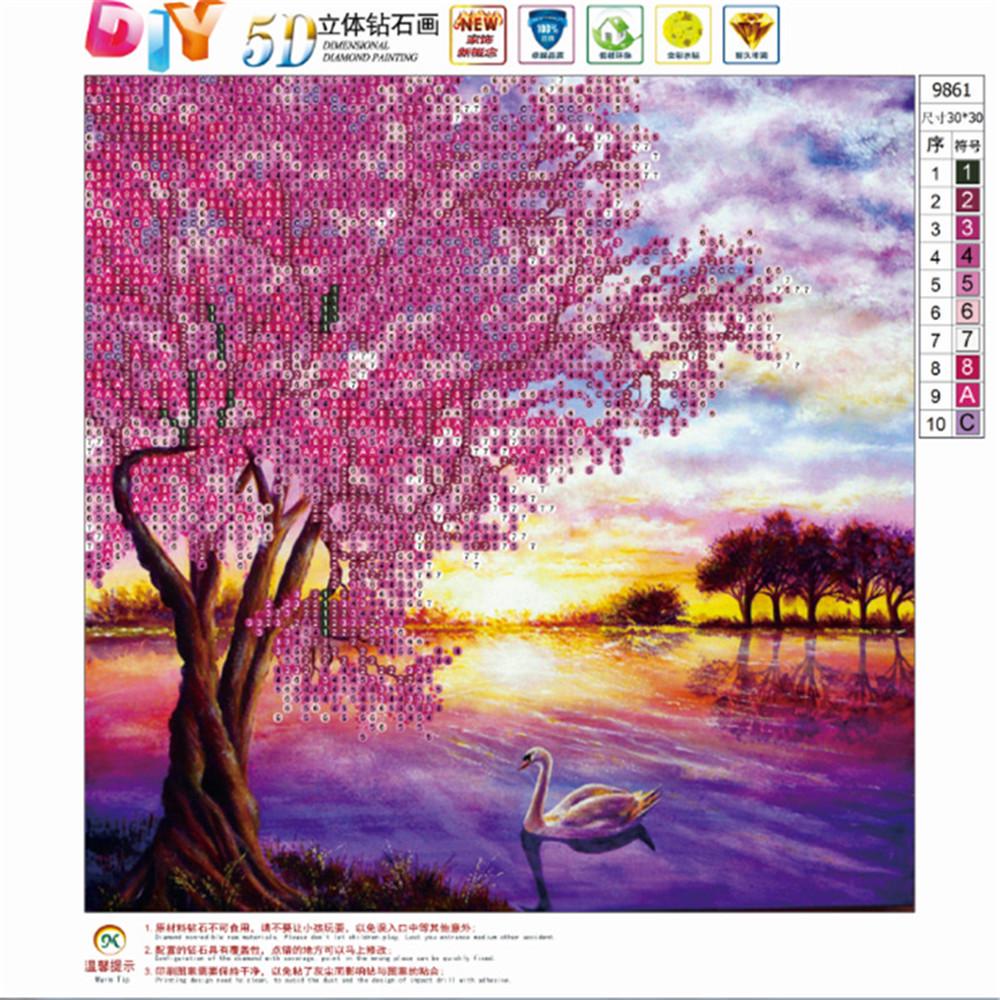 huacan DIY 5D Diamond Painting Pink Trees Landscape Cross Stitch Kids Diamond Embroidery Diamond