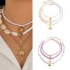 Pack of 3pcs Ocean Inspired Shell Bead Necklaces Layered Neckchain Adjustable with Unique Accents for Women And Girls