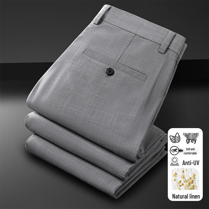 Romon Men's Linen Blend Straight Casual Pants