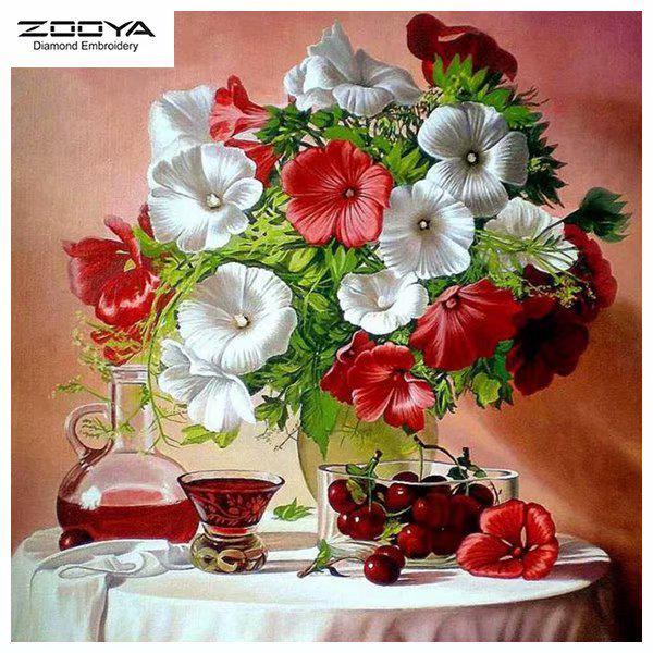 

ZOOYA DIY 5D полная круглая алмазная картина цветы и вишня вышивка крестиком домашний декор