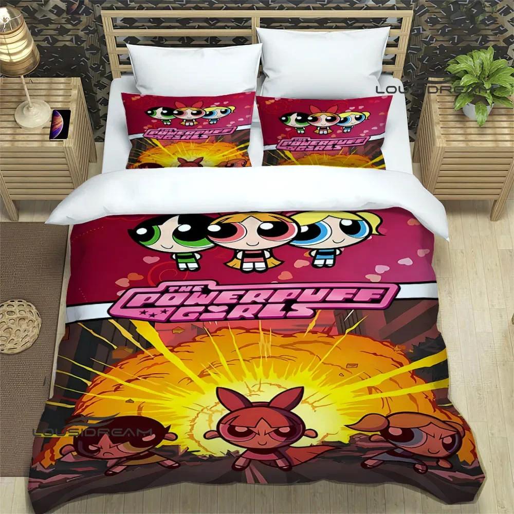 3D P-Powerpuff-Girls Cartoon Bedding Sets Exquisite Bed Supplies Set Duvet Cover Comforter Set Bedding Set Luxury Birthday Gift