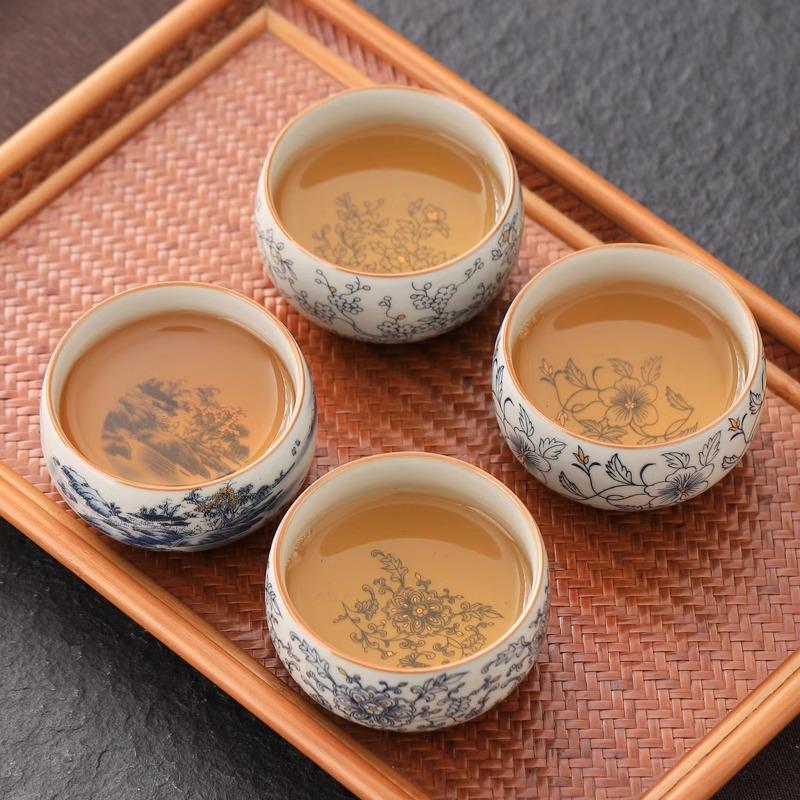 1pc  Beige Ru Kiln Master Cup Single Cup Ceramic Household Kung Fu Tea Cup Retro Blue and White Cup  Master's Cup Tea Set