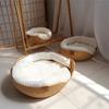OUZEY Handgefertigtes Rattanflechten Haustier Katzenbett Bequemes Schlafen Atmungsaktive Katzenkörbe Große Kapazität Kätzchen Welpe Nest Kissen