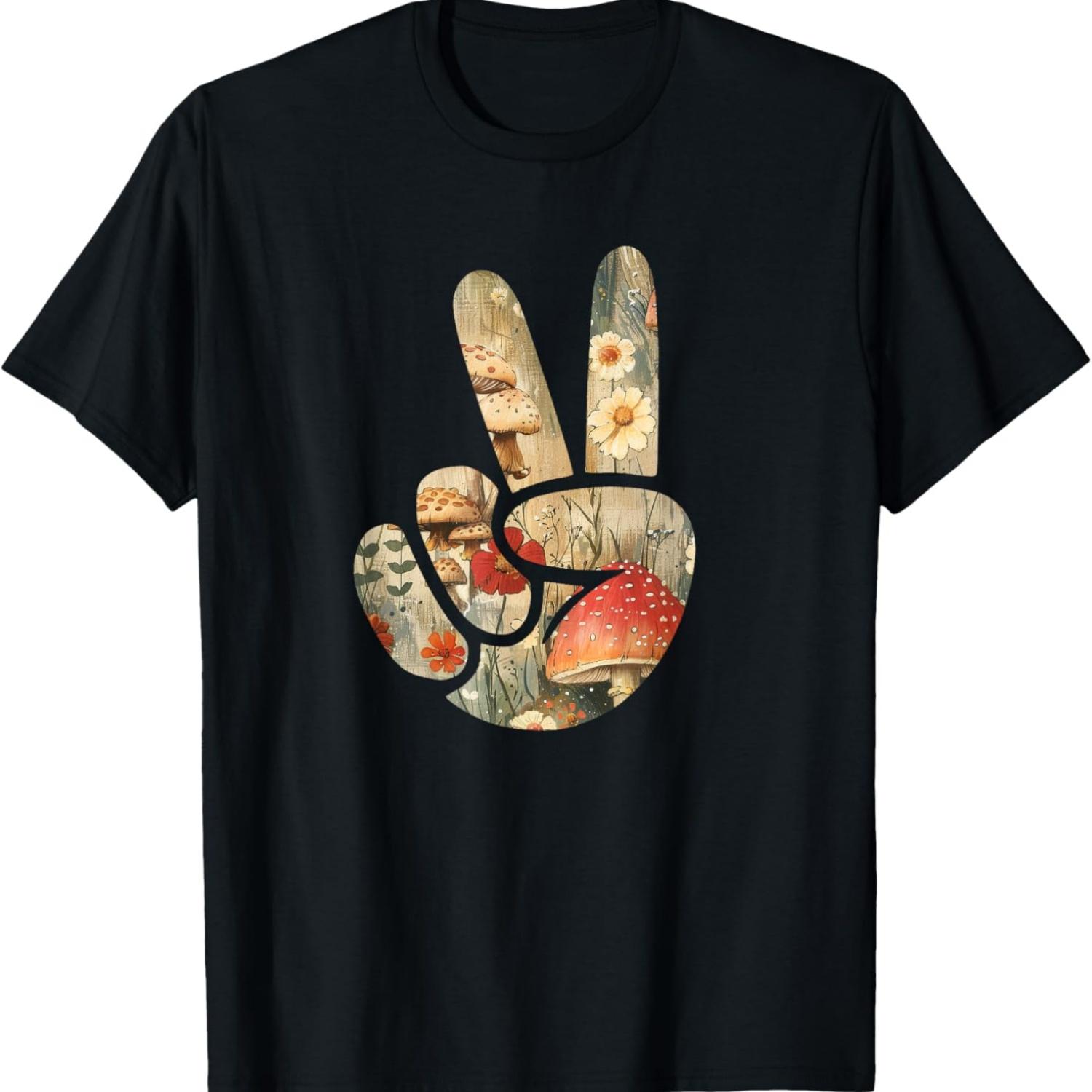 

Natural Silhouette Forest Meadow Cottagecore Peace Sign Hand T-Shirt(30) S чёрный