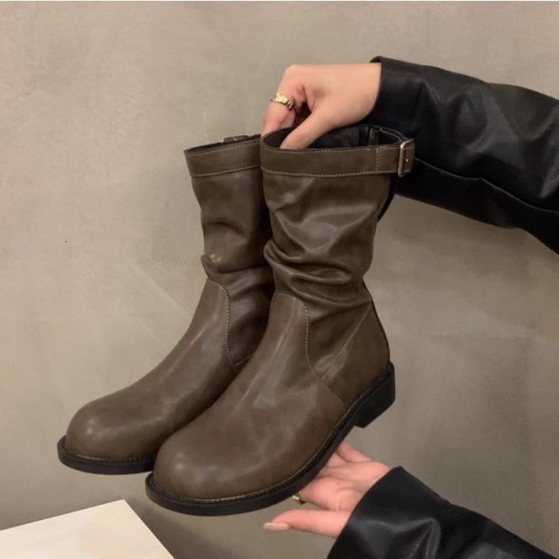 

Women Knight boots new spring autumn style rough heel retro short boots simple comfortable versatile daily casual boots flowers 40 коричневий