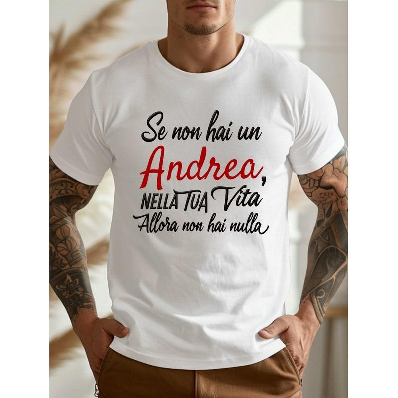 T-shirt da uomo con frase italiana e stampa del nome Andrea - Minimalista // Maglietta casual girocollo, Regalo per Andrea, Top con testo italiano, Lavabile in lavatrice tutto l'anno