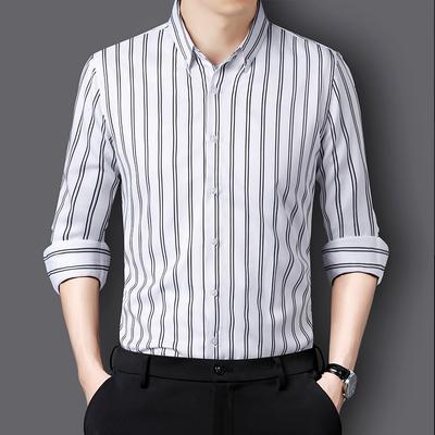 Shirts Men Elegant Shirts Luxury Men's Clothing High Quality Stripe Pattern Shirts Fashion Long Sleeves Shirt Man