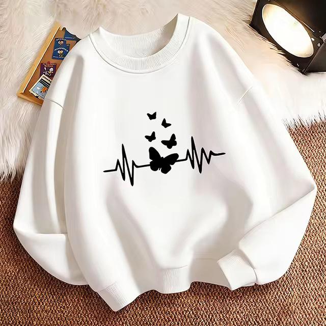 Retro Heart & Butterfly Pullover Hoodie for Kids - Boys & Girls Autumn/Spring Casual Sportswear