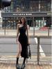 Summer Spice Girl Irregular Slant Shoulder Suspender Dress Women's Waist Design Sense Niche Slim Split Hip Wrap Long Dress