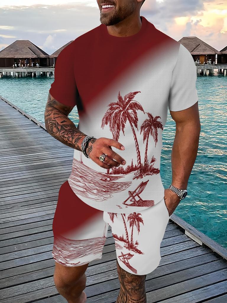 Hawaiian Style 3D Printed Men's T-shirt And Shorts Set Summer Everyday Men's Short Sleeves Outdoor Beach Men's Casual Shorts