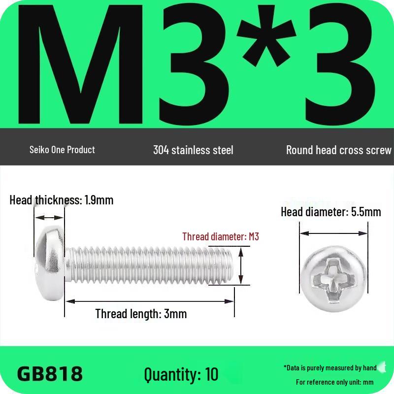 Phillips Pan Head Machine Screws, 304 Stainless Steel, Sizes M1-M10
