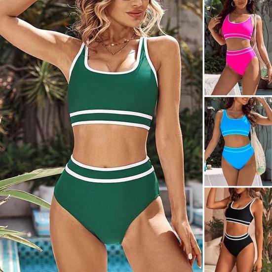 2ks/sada Dámské letní bikini souprava podprsenka bez rukávů s výstřihem do U, kalhotky s vysokým pasem, plavky plavky