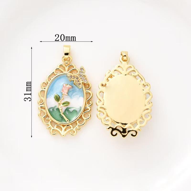 Oval Oil Drop Pendant Necklace for Women, Fashionable and Exquisite Flower Jewelry Accessories Gift