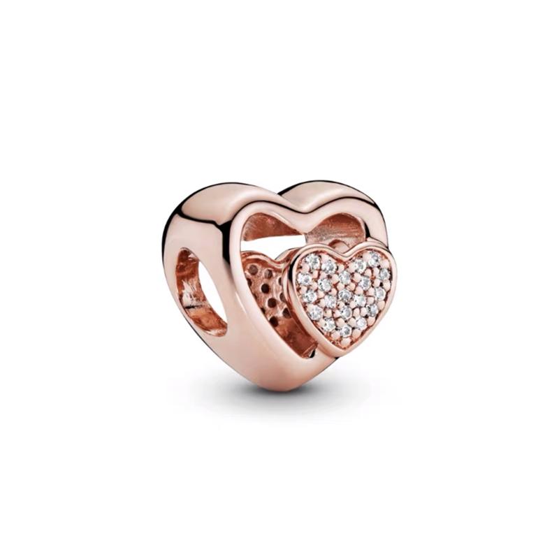 Brillante Europeo Bricolaje Serie Oro Rosa Chapado Flor BOO Colgante Clip Pata Corazón Cuenta Ajuste Pulsera Plata Joyería Regalos