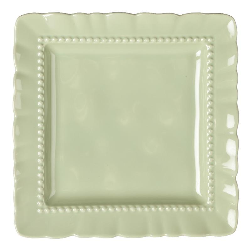 Cream Color High-Value Ceramic Square Plate Household Tableware Simple Dessert Plate Wavy Fruit Plate Vegetable Plate