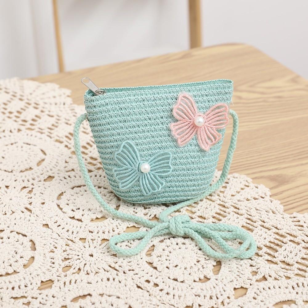 Wide Brim Straw Bag Cap Set Pearl Bow Style Sun Hat Sunscreen Sunshade Hat  for 2-8 Years Kids