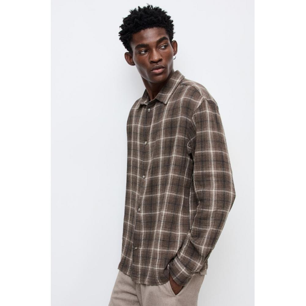 

Рубашка HM Regular Fit темно-серая в клетку