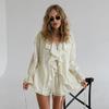 Spring Autumn French Sweet Loose Ruffles Lace Collar Two Piece Set Women's Outfit