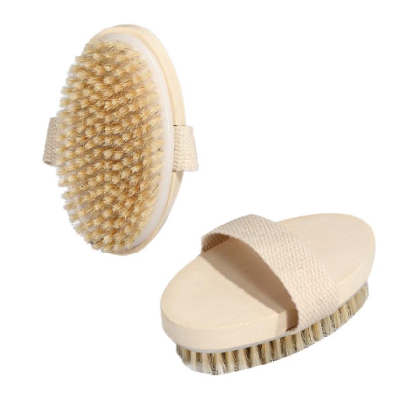 Household wooden long handled bristle brush, back scrubbing product, skin exfoliating detachable handheld soft bristle brush