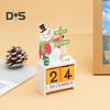 Christmas Wooden Desktop Calendar Santa Snowman Reindeer Tree Perpetual Calendar Wood Display Block Ornament for Home Office Decoration