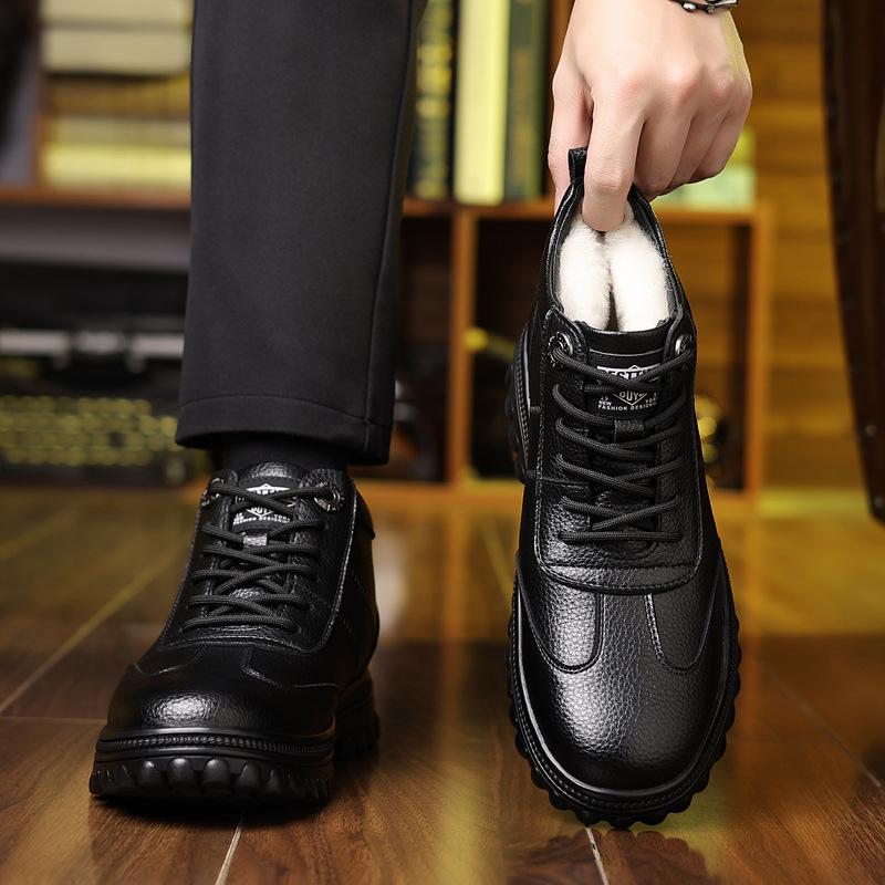 New Winter Men's Cotton Shoes Wool Warm High-top Thickened Non-slip Snow Boots Leather Boots Men's Hiking Boots