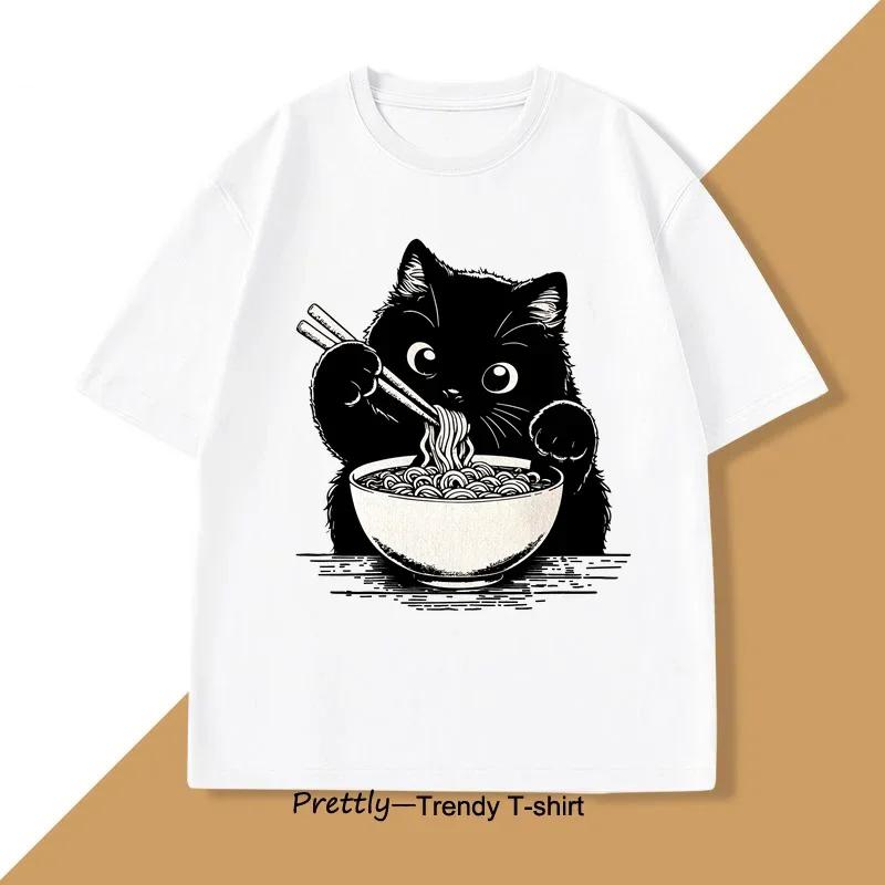 Noodle Cat tShirt pure cotton Ramen Cat Mom Tee trendy summer Cat Lover tees tshirt funny graphic t shirts short sleeve tees