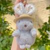 Cute Plush Rabbit Keychain With Floral Ear And Straw Hat Design For Daily Use
